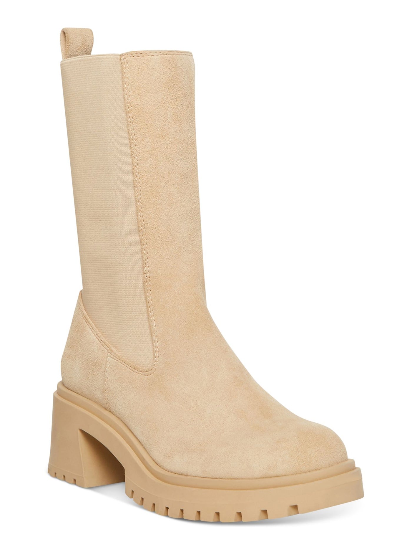 STEVE MADDEN Womens Beige Hesitant Round Toe Block Heel Leather Chelsea 7.5 M