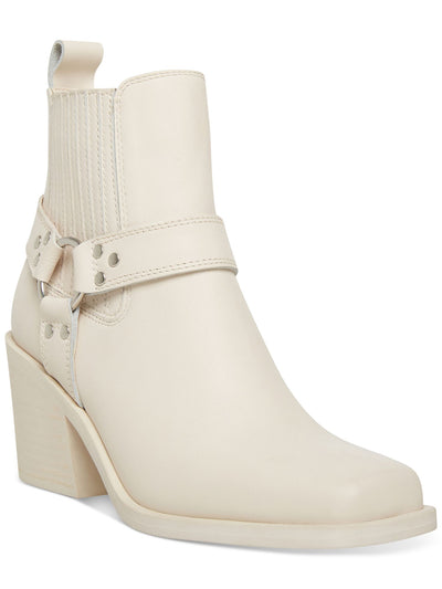 STEVE MADDEN Womens Ivory Harness Goring Wells Square Toe Block Heel Zip-Up Leather Booties 8.5 M