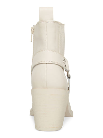 STEVE MADDEN Womens Ivory Harness Goring Wells Square Toe Block Heel Zip-Up Leather Booties 8.5 M
