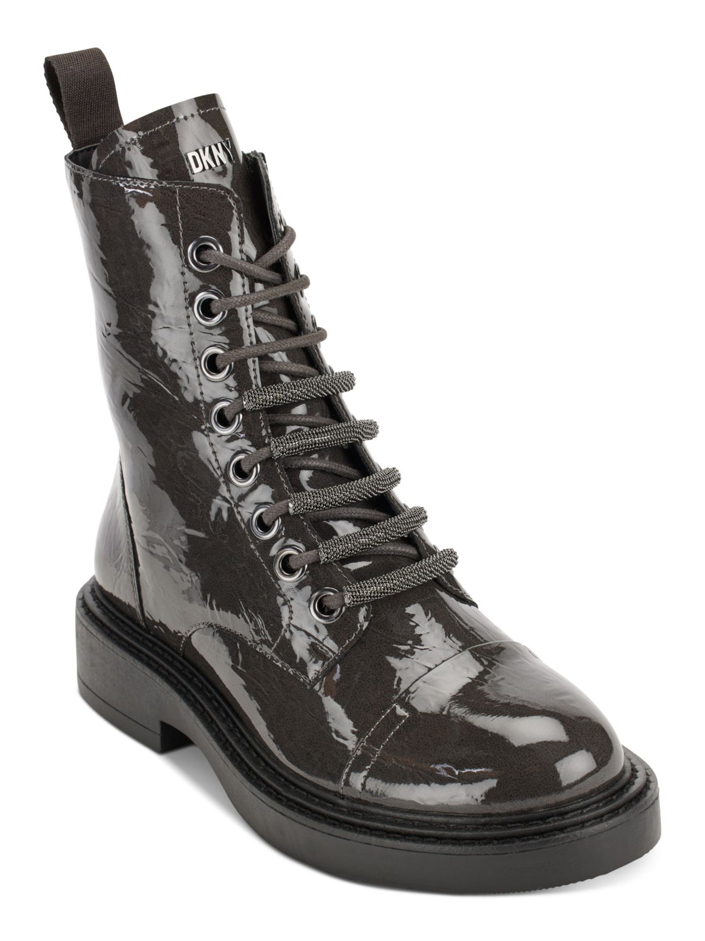 DKNY Womens Gray Metallic Malaya Almond Toe Block Heel Lace-Up Combat Boots 6 M