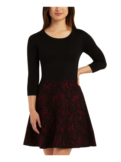 BCX DRESS Womens Black Unlined Pullover 3/4 Sleeve Scoop Neck Short Sweater Dress Juniors XS