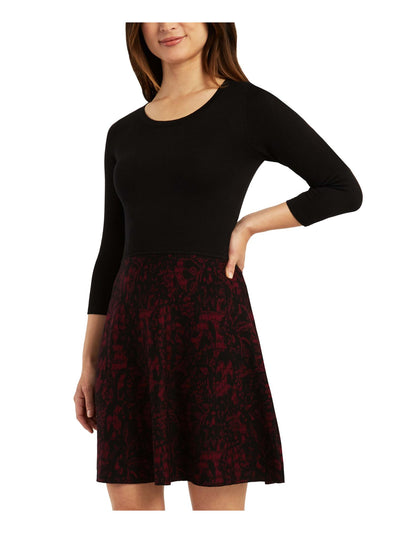 BCX DRESS Womens Black Unlined Pullover 3/4 Sleeve Scoop Neck Short Sweater Dress Juniors XS