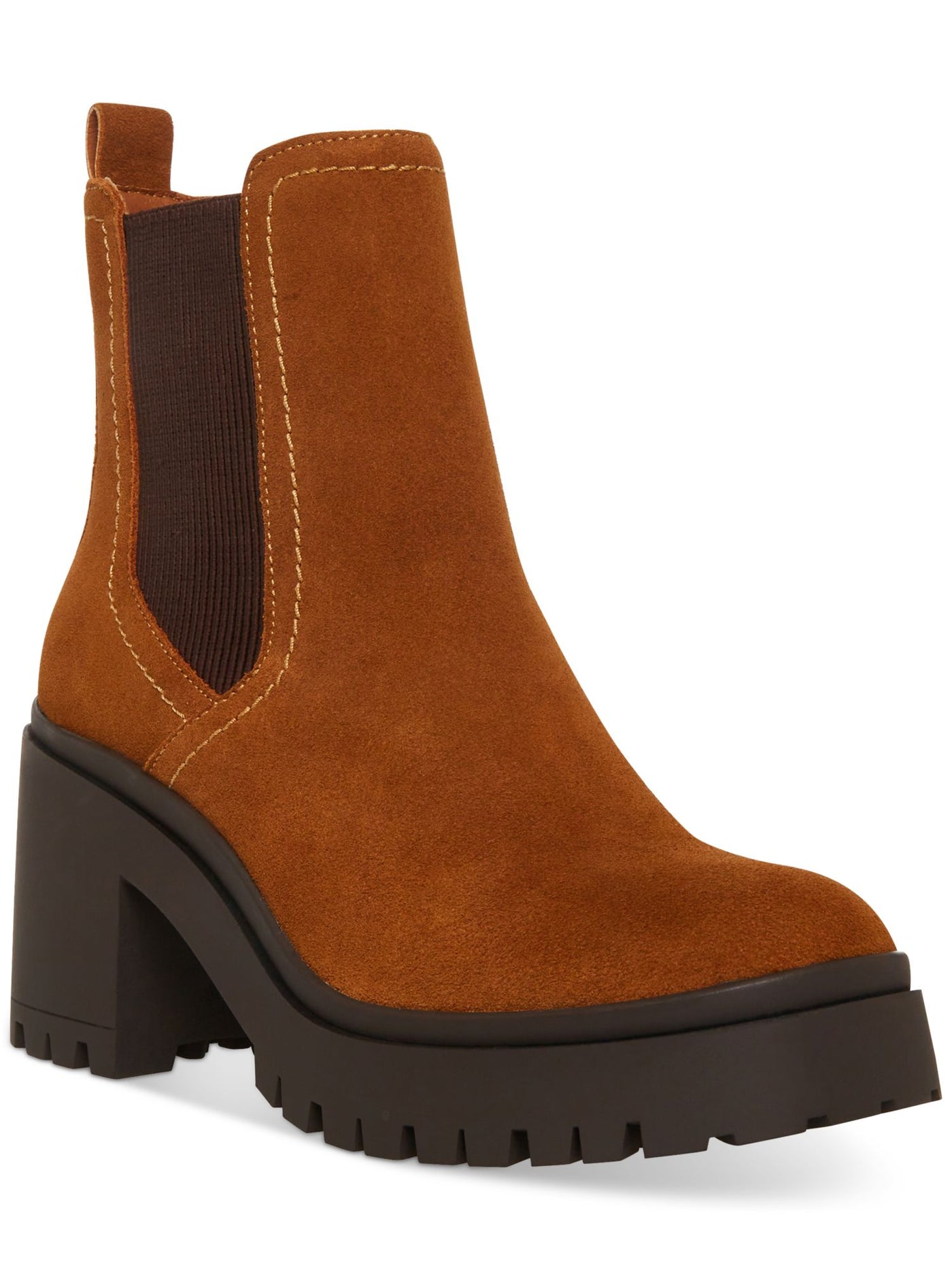 AQUA COLLEGE Womens Brown 1" Platform Waterproof Slip Resistant Raine Round Toe Block Heel Zip-Up Chelsea 8 M