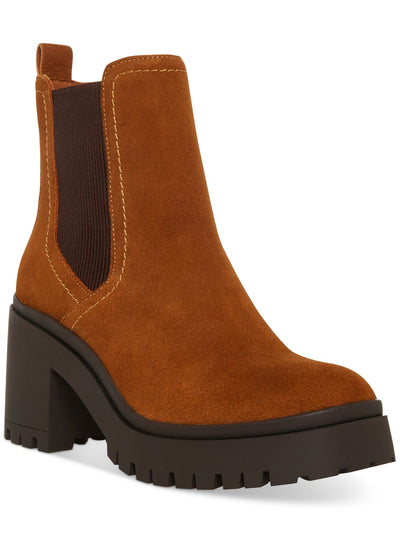 AQUA COLLEGE Womens Brown 1" Platform Waterproof Slip Resistant Raine Round Toe Block Heel Zip-Up Chelsea 8 M