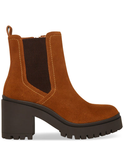 AQUA COLLEGE Womens Brown 1" Platform Waterproof Slip Resistant Raine Round Toe Block Heel Zip-Up Chelsea 8 M