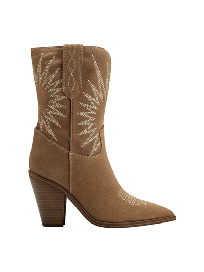MARC FISHER Womens Brown Comfort Rogers Pointed Toe Sculpted Heel Leather Western Boot 7 M