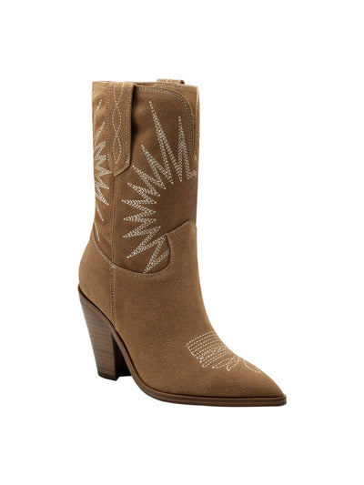 MARC FISHER Womens Brown Comfort Rogers Pointed Toe Sculpted Heel Leather Western Boot 7 M