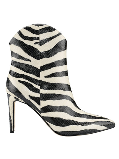 MARC FISHER Womens White Animal Print Embossed Padded Revati Pointed Toe Stiletto Zip-Up Booties 11 M