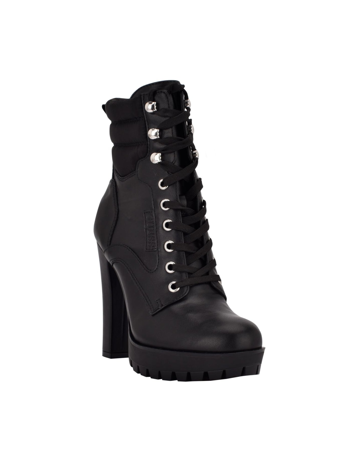 GUESS Womens Black 1" Platform Comfort Talore Round Toe Block Heel Lace-Up Heeled Boots 11 M