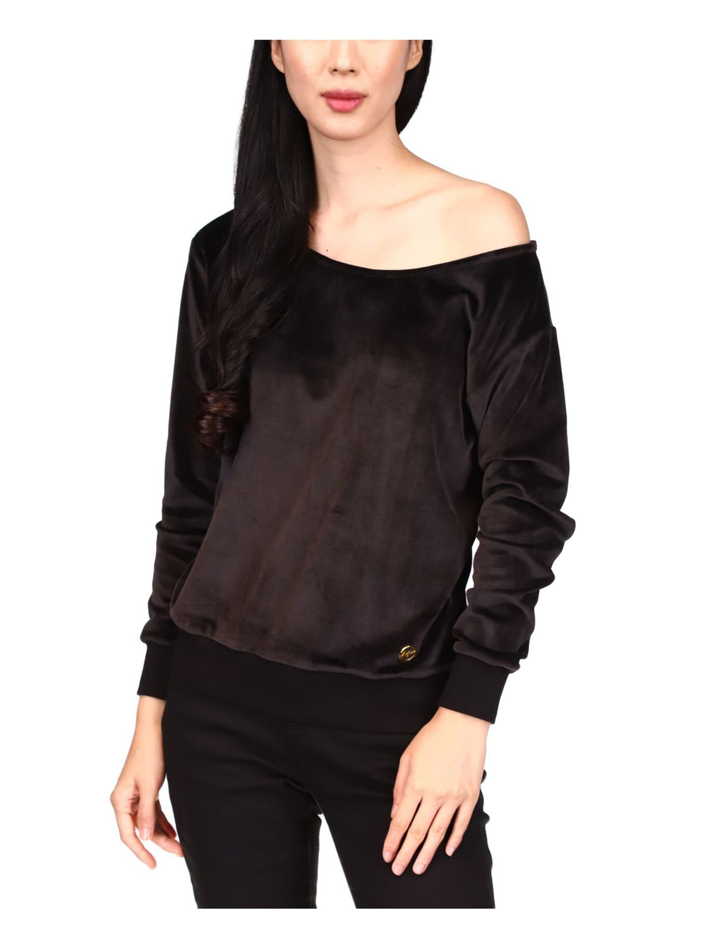 MICHAEL MICHAEL KORS Womens Black Long Sleeve Asymmetrical Neckline Top XS