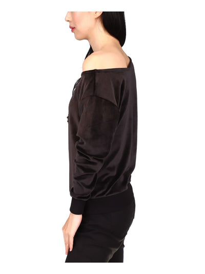 MICHAEL MICHAEL KORS Womens Black Long Sleeve Asymmetrical Neckline Top XS