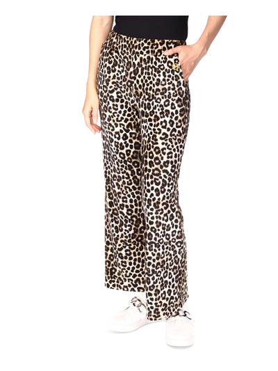 MICHAEL MICHAEL KORS Womens Brown Pocketed Pull-on Animal Print Flare Pants XL