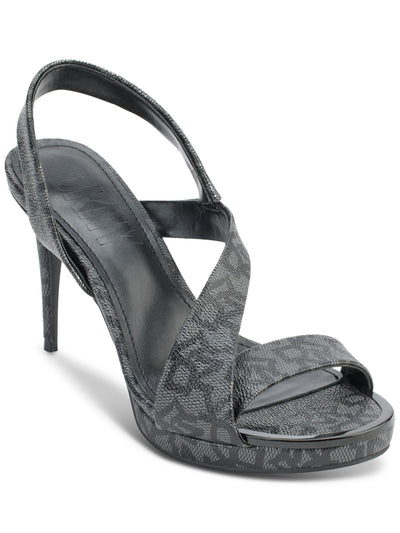 DKNY Womens Gray Logo Padded Goring Asymmetrical Diva Open Toe Stiletto Slip On Dress Slingback Sandal 6.5