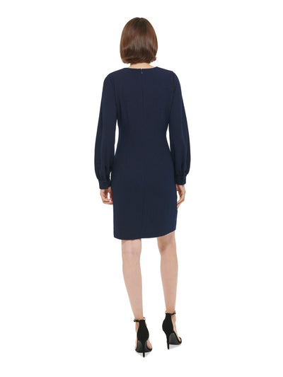 DKNY Womens Zippered Long Sleeve Surplice Neckline Above The Knee Wear To Work Faux Wrap Dress