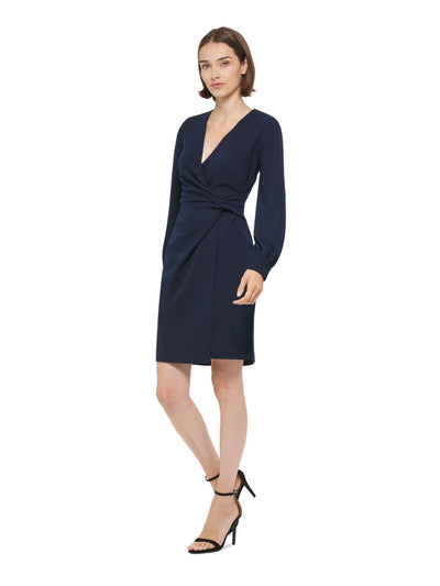 DKNY Womens Zippered Long Sleeve Surplice Neckline Above The Knee Wear To Work Faux Wrap Dress