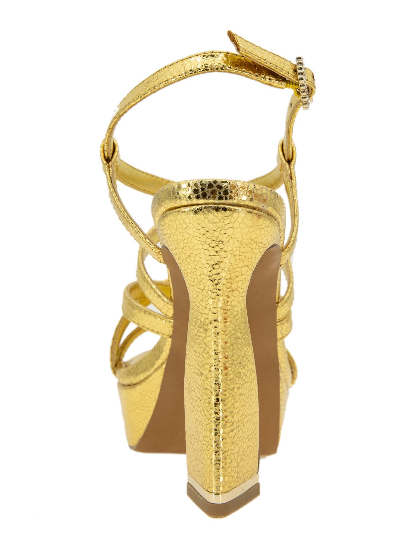 KENNETH COLE NEW YORK Womens Gold 1'' Platform Padded Metallic Strappy Allen Almond Toe Sculpted Heel Buckle Heeled Sandal 10