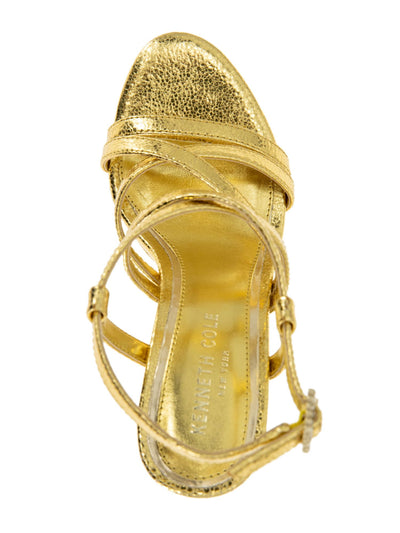 KENNETH COLE NEW YORK Womens Gold 1'' Platform Padded Metallic Strappy Allen Almond Toe Sculpted Heel Buckle Heeled Sandal 10