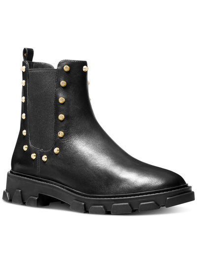 MICHAEL MICHAEL KORS Womens Black Padded Back Pull-Tab Goring Studded Lug Sole Ridley Round Toe Block Heel Leather Chelsea Boot 5 M