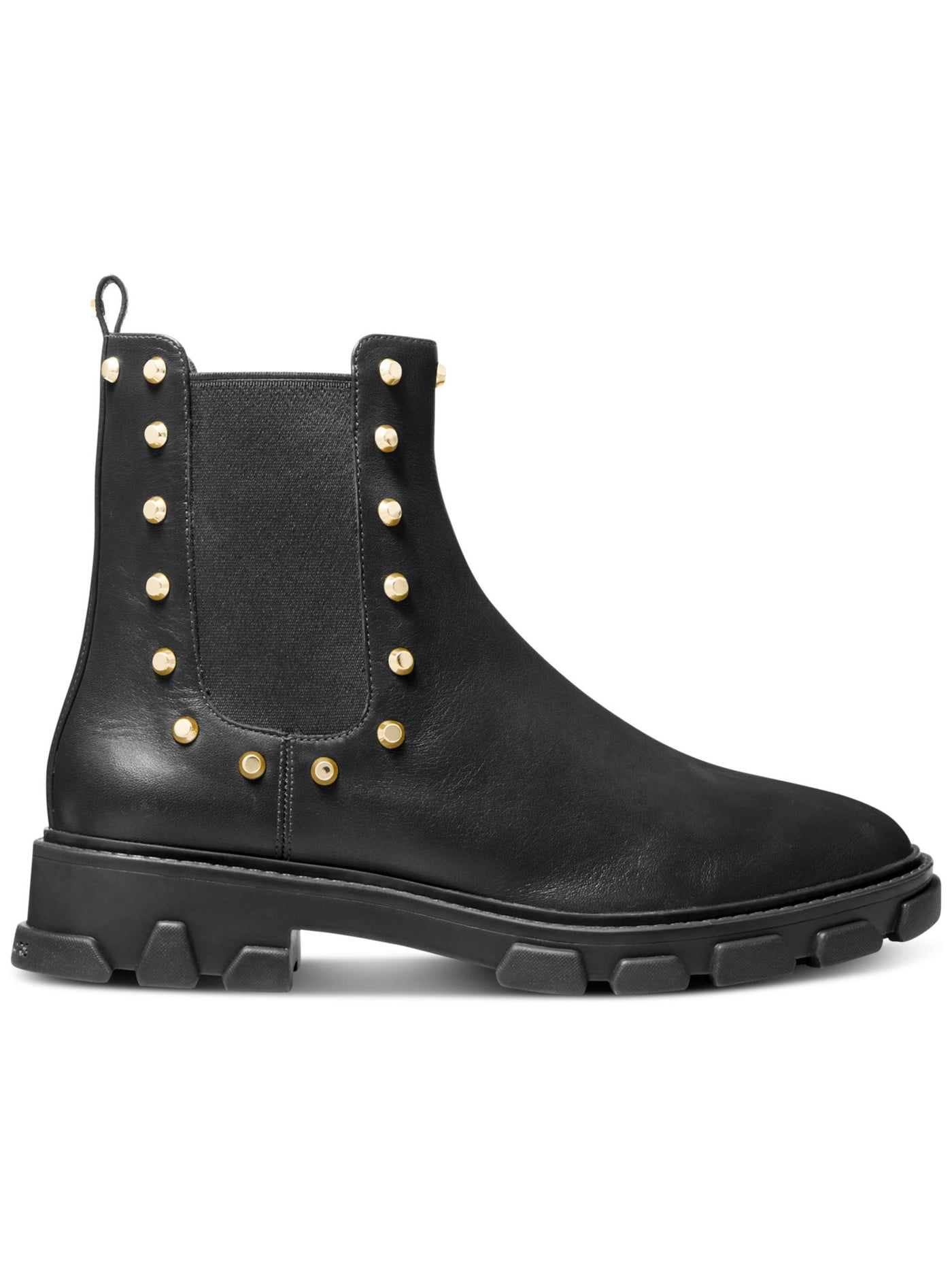 MICHAEL MICHAEL KORS Womens Black Padded Back Pull-Tab Goring Studded Lug Sole Ridley Round Toe Block Heel Leather Chelsea Boot 5 M