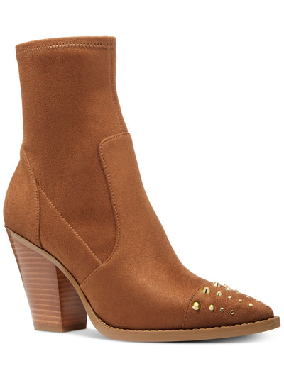 MICHAEL MICHAEL KORS Womens Brown Studded Padded Dover Pointed Toe Stacked Heel Zip-Up Dress Booties 7.5 M