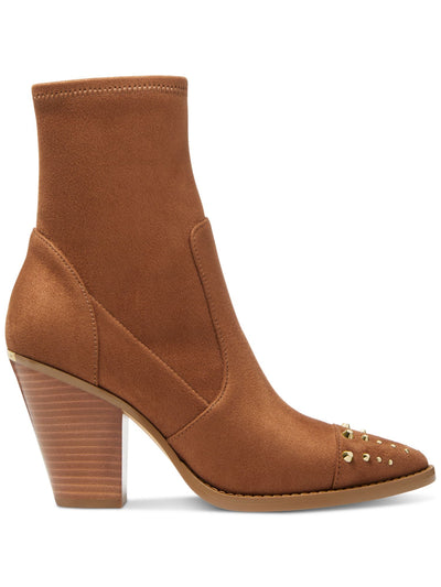 MICHAEL MICHAEL KORS Womens Brown Studded Padded Dover Pointed Toe Stacked Heel Zip-Up Dress Booties 7.5 M