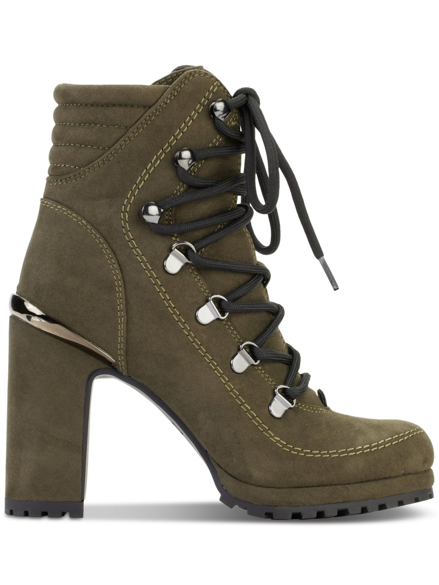 DKNY Womens Green Lug Sole Padded Lenni Round Toe Block Heel Lace-Up Dress Boots 5 M