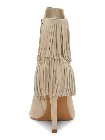 VINCE CAMUTO Womens Beige Fringed Padded Amenala Open Toe Stiletto Zip-Up Leather Dress Booties 6 M