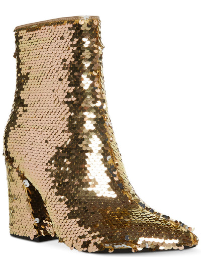 MADDEN GIRL Womens Gold Sequined Cody Pointed Toe Block Heel Zip-Up Booties 6 M