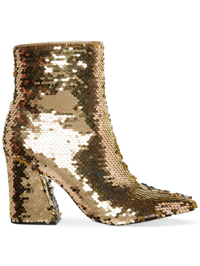 MADDEN GIRL Womens Gold Sequined Cody Pointed Toe Block Heel Zip-Up Booties 6 M