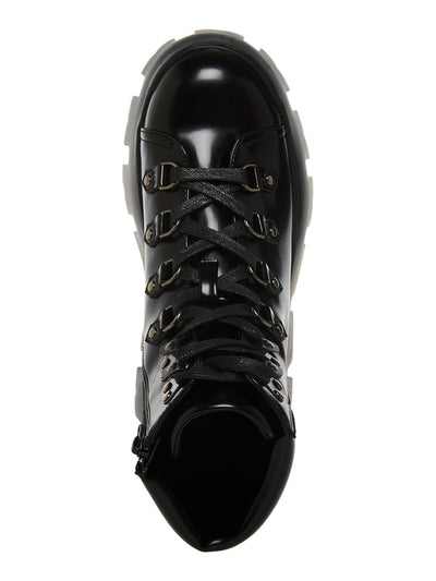 MADDEN GIRL Women's Black Alpine Lug Sole Padded Solid 1.5 Platform Lace-Up Front Bootie