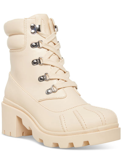 MADDEN GIRL Womens Ivory Lug Sole Bubbles Round Toe Block Heel Lace-Up Duck Boots 11 M