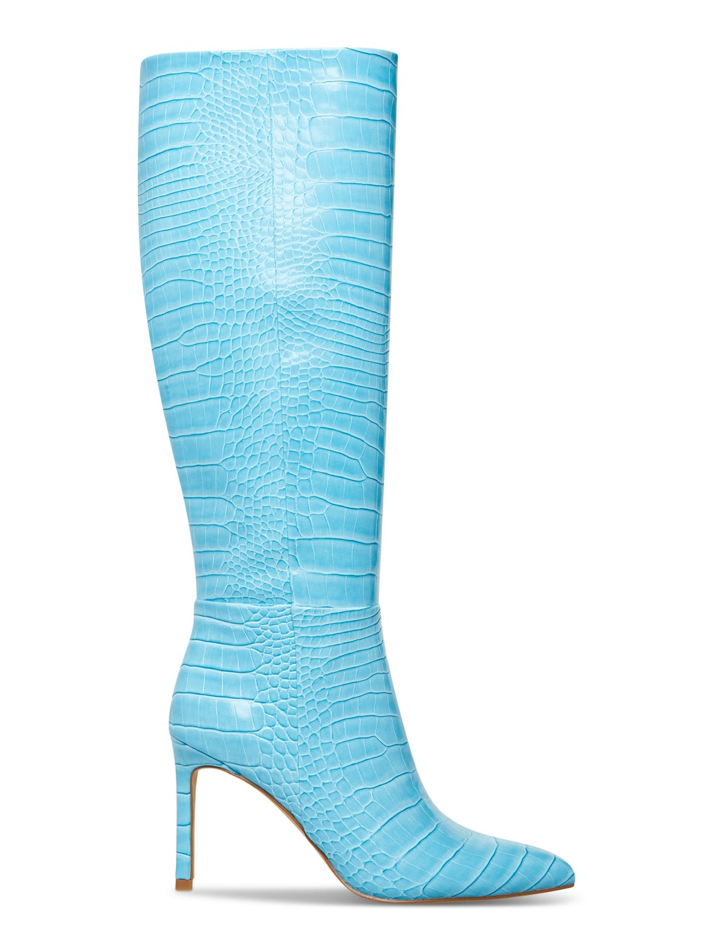 MADDEN GIRL Womens Light Blue Croco-Embossed Padded Chantelle Pointed Toe Stiletto Zip-Up Dress Boots 7.5 M