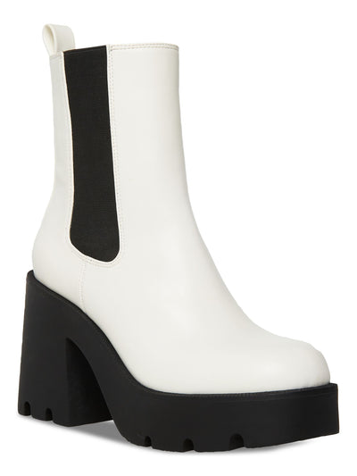 MADDEN GIRL Womens White 1" Platform Goring Tippah Round Toe Block Heel Chelsea 10 M