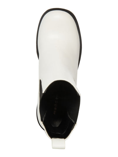 MADDEN GIRL Womens White 1" Platform Goring Tippah Round Toe Block Heel Chelsea 10 M