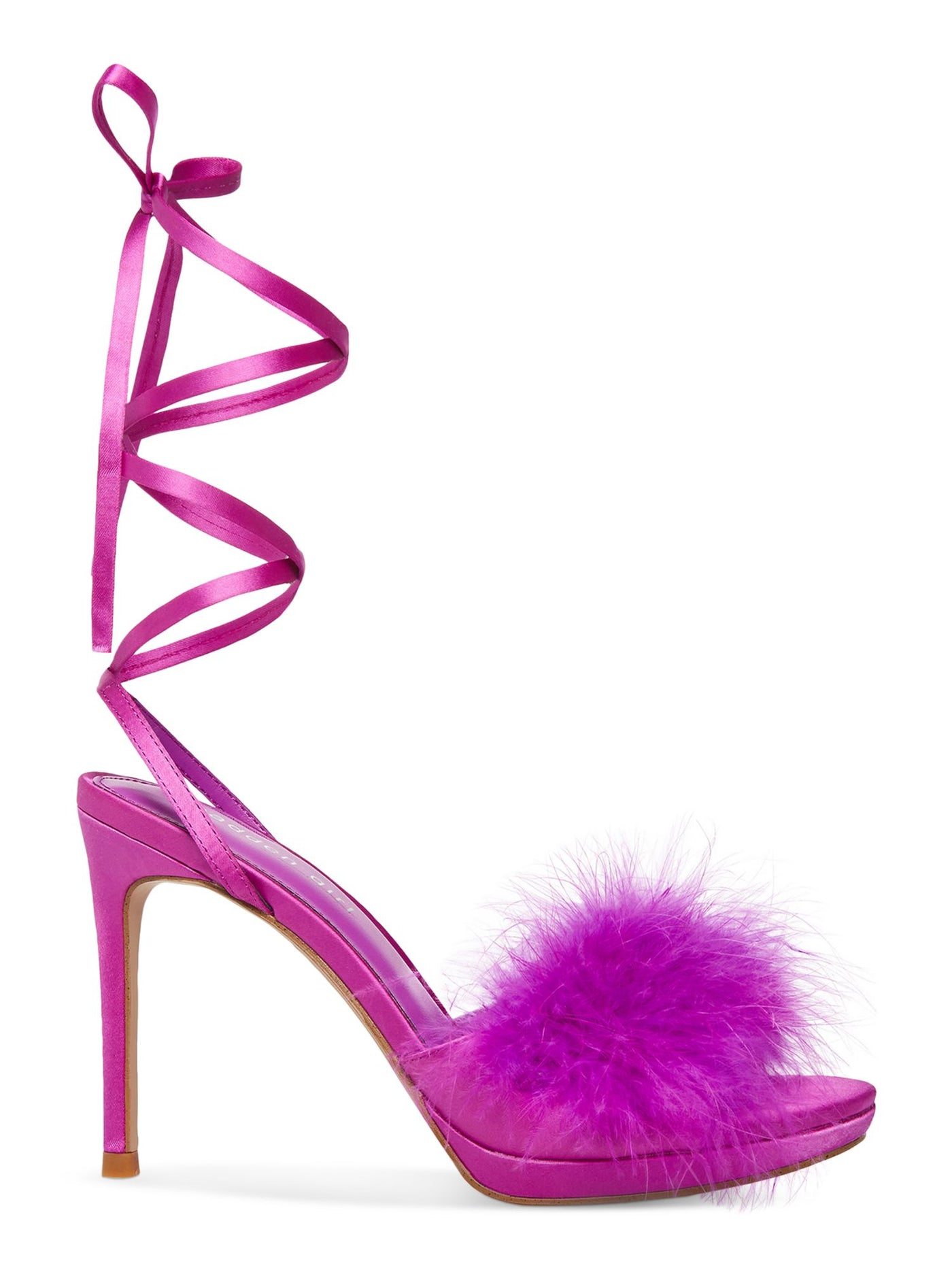 MADDEN GIRL Womens Purple Feather Trim Crisscrossing Straps Padded Excitee Round Toe Stiletto Lace-Up Dress Heeled Sandal 9.5 M