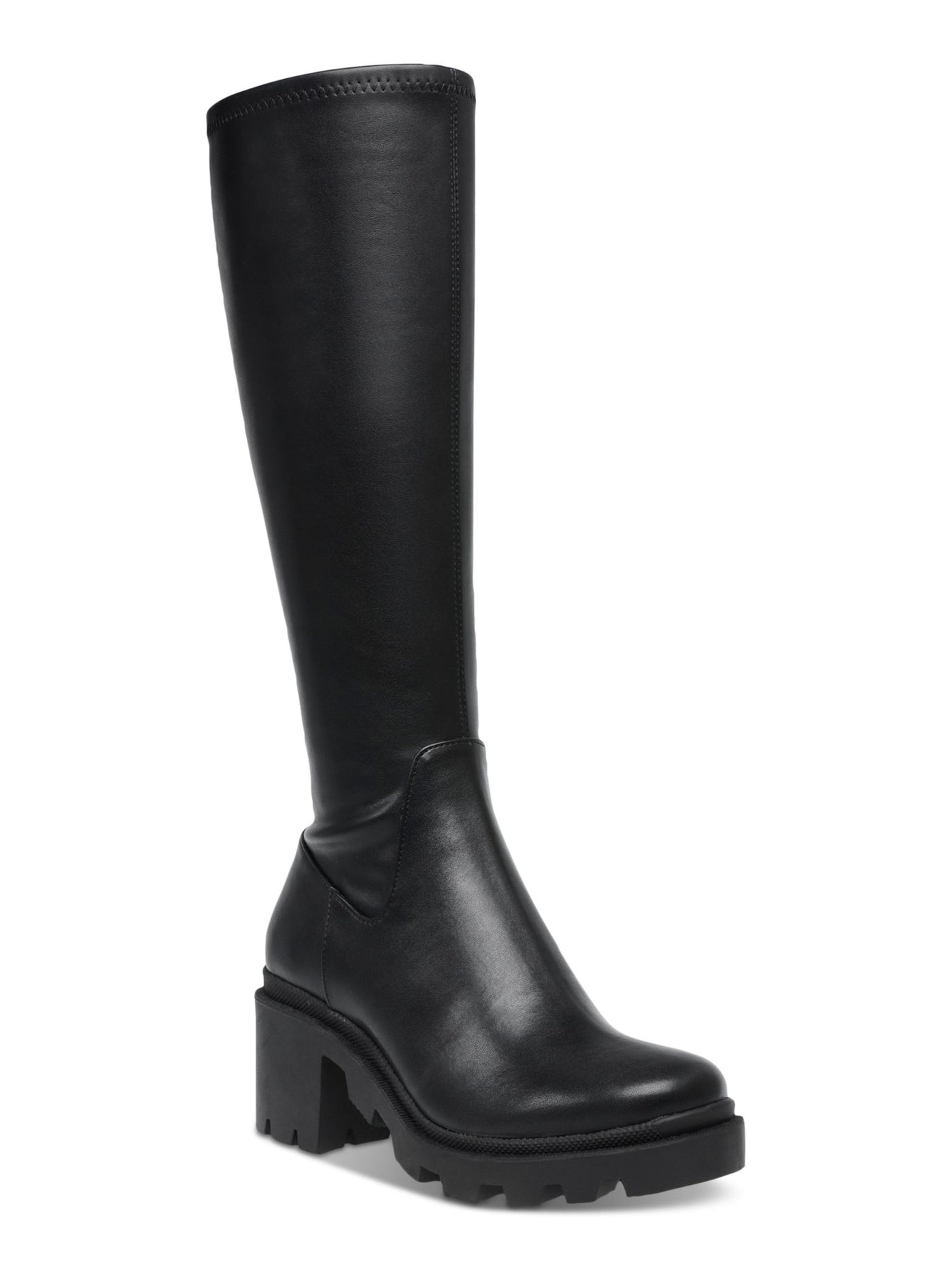 STEVE MADDEN Womens Black Stretch Lug Sole Aberdeen Round Toe Block Heel Zip-Up Riding Boot 8 M