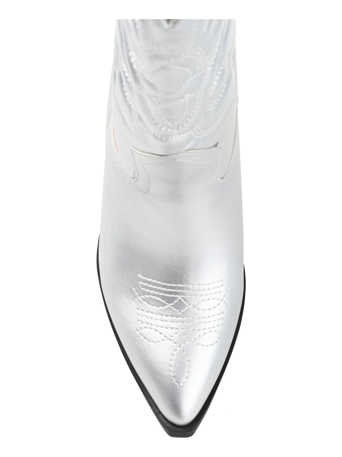 JOURNEE COLLECTION Womens Silver Curved Metallic Embroidered Chantry Pointed Toe Block Heel Western Boot 6.5