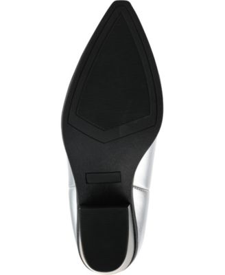 JOURNEE COLLECTION Womens Silver Curved Metallic Embroidered Chantry Pointed Toe Block Heel Western Boot