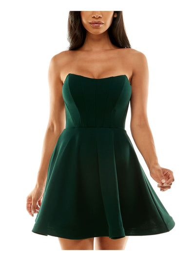 B DARLIN Womens Green Zippered Lined Boned Corset Bodice Sleeveless Strapless Short Party Fit + Flare Dress 3\4