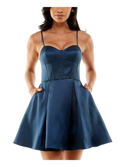 B DARLIN Womens Zippered Spaghetti Strap Sweetheart Neckline Short Party Fit + Flare Dress