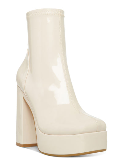 STEVE MADDEN Womens Beige 1-1/2" Platform Bianca Square Toe Block Heel Zip-Up Dress Booties 9 M