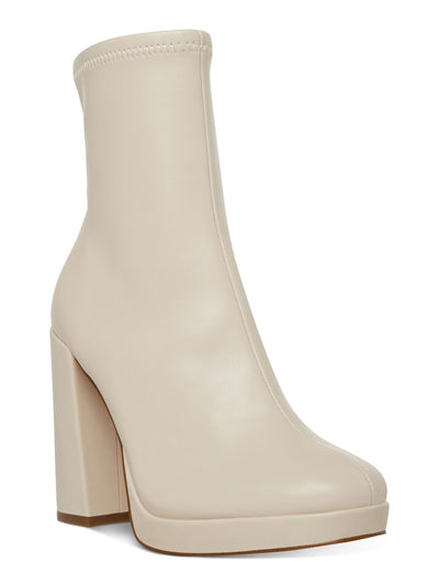 STEVE MADDEN Womens Bone Ivory Cushioned Macayla Round Toe Block Heel Zip-Up Booties 11 M