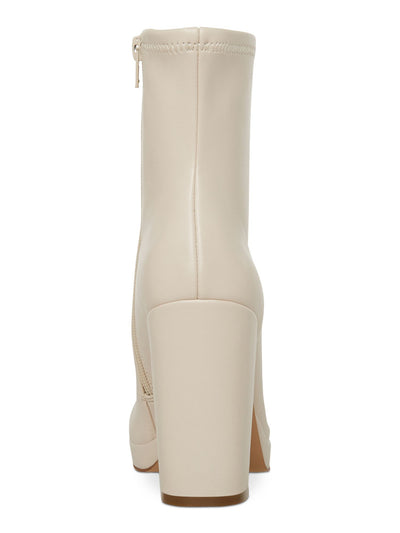 STEVE MADDEN Womens Bone Ivory Cushioned Macayla Round Toe Block Heel Zip-Up Booties 11 M