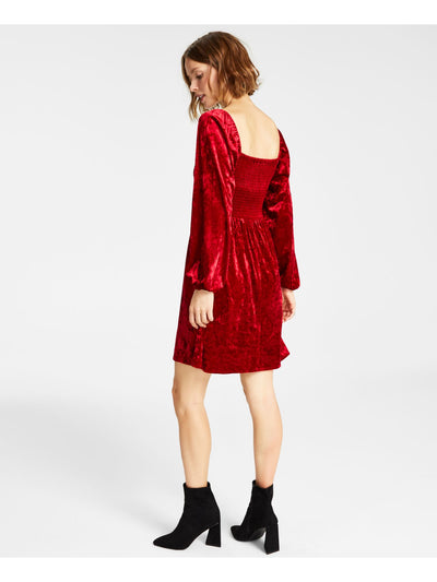 BAR III DRESSES Womens Unlined Long Sleeve Square Neck Above The Knee Fit + Flare Dress