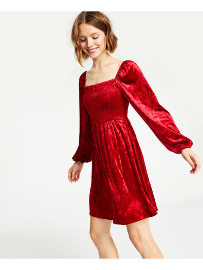 BAR III DRESSES Womens Unlined Long Sleeve Square Neck Above The Knee Fit + Flare Dress