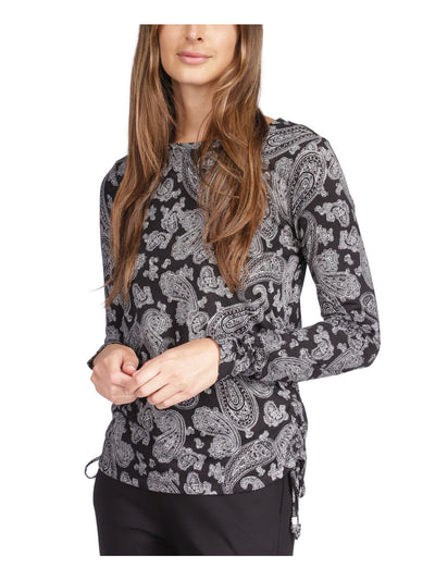 MICHAEL MICHAEL KORS Womens Black Paisley Long Sleeve Crew Neck T-Shirt XS