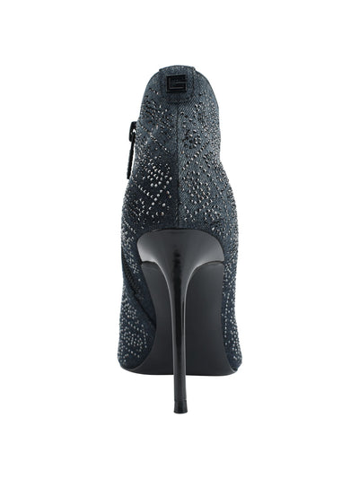 GUESS Womens Navy Embellished Comfort Fazzie Pointed Toe Stiletto Zip-Up Dress Booties 6.5 M