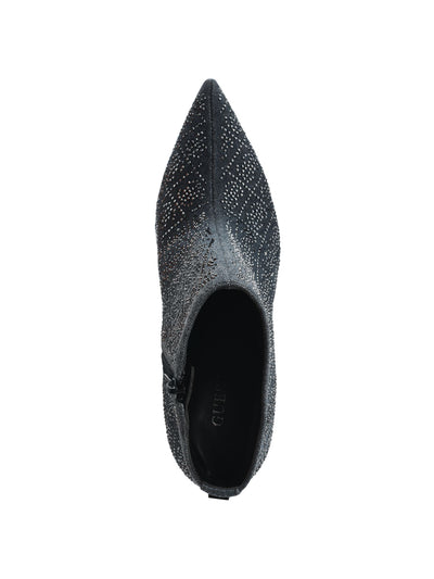 GUESS Womens Navy Embellished Comfort Fazzie Pointed Toe Stiletto Zip-Up Dress Booties 6.5 M
