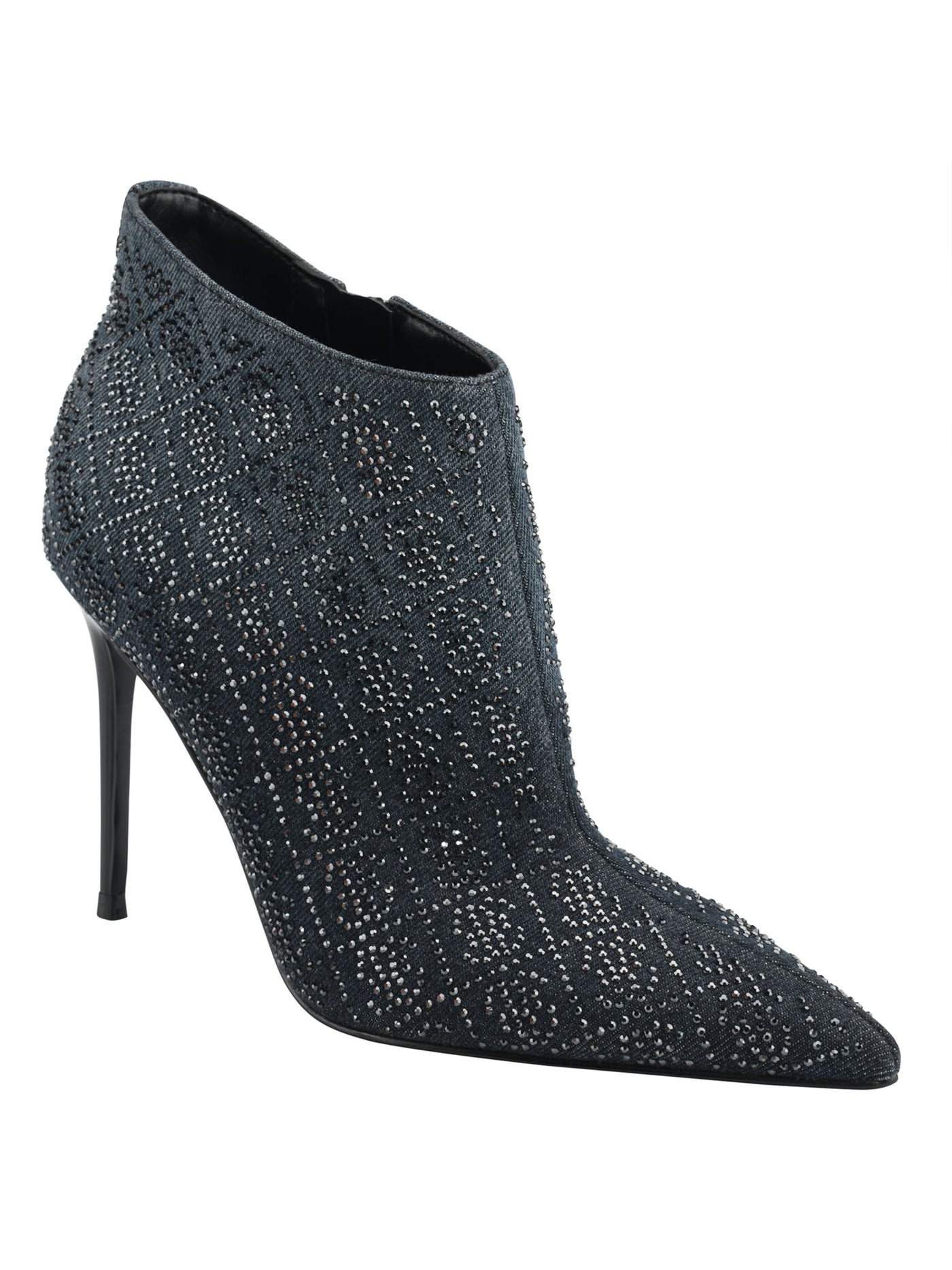 GUESS Womens Navy Embellished Comfort Fazzie Pointed Toe Stiletto Zip-Up Dress Booties 8.5 M