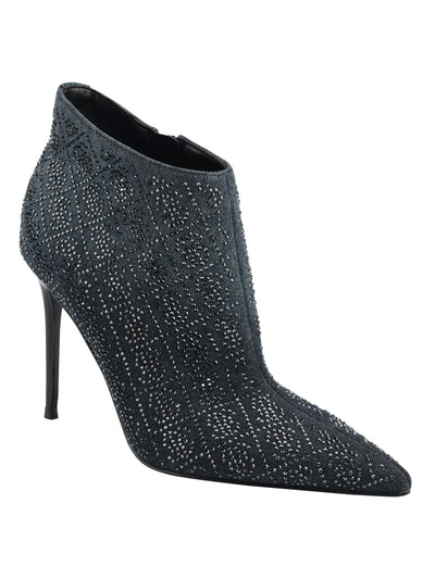 GUESS Womens Navy Embellished Comfort Fazzie Pointed Toe Stiletto Zip-Up Dress Booties 6.5 M